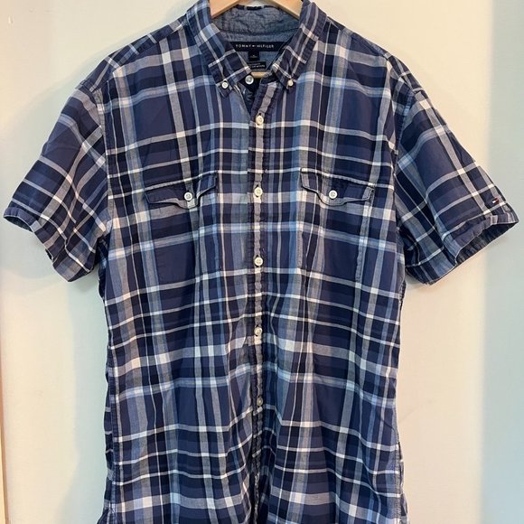 Tommy Hilfiger Button Down Casual Striped Blue Men's Size Extra Large - Picture 1 of 5